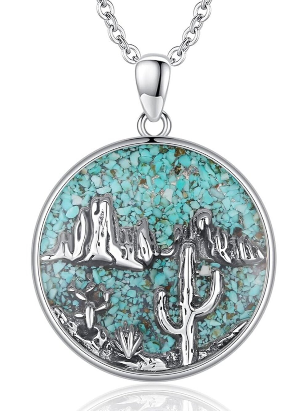 Women's Cactus A Sterling Turquoise Pendant Highland Cow Skull Western Necklace